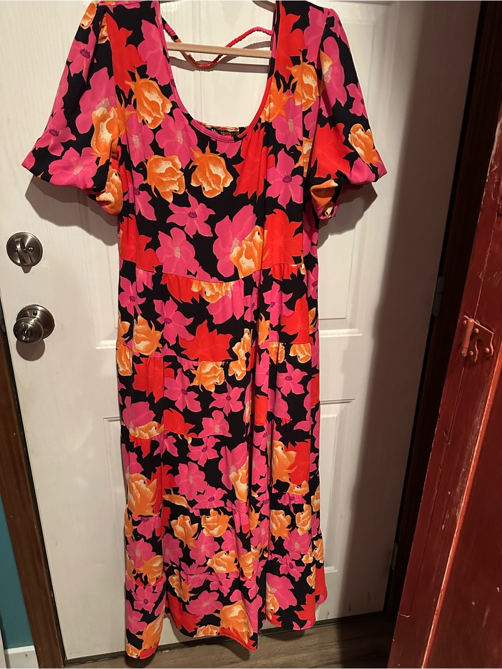 Fashion Bug Black Maxi Dress with Pink & Orange Floral Print